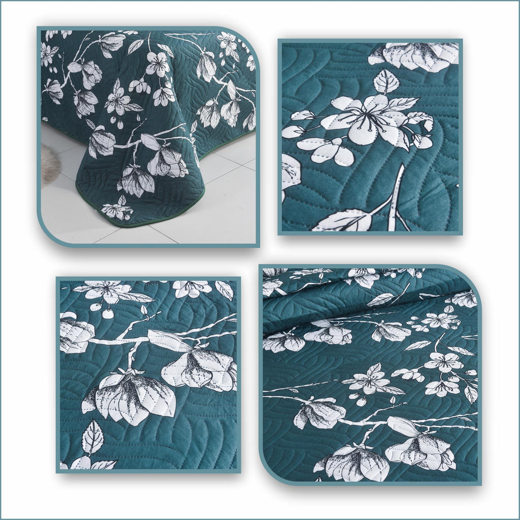 3 Piece Luxury Quilted Bedspread Set – Reversible Floral Patchwork Bedspread with Pillow Shams | Soft Microfibre Bed Throw for Double & King Size Beds