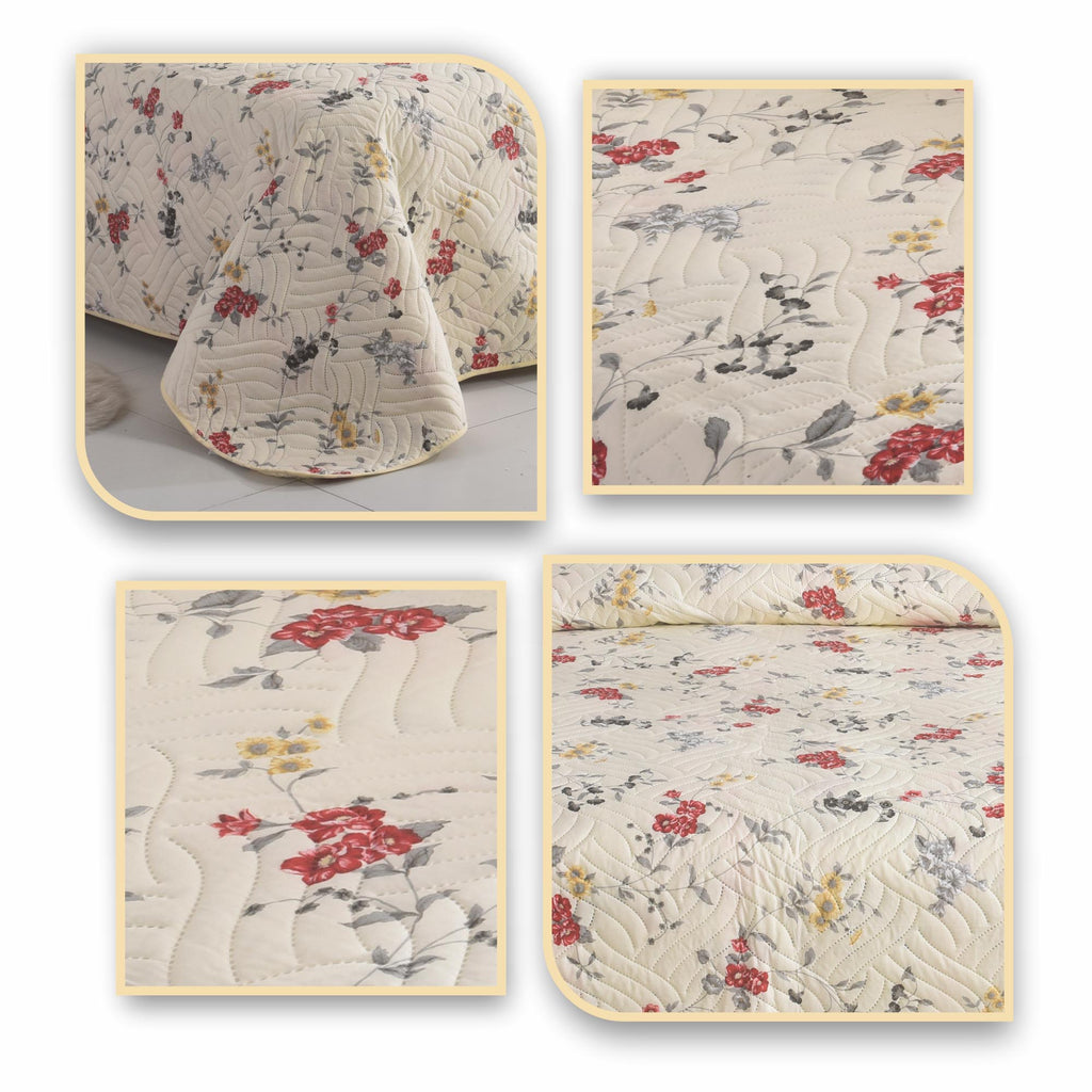 3 Piece Luxury Quilted Bedspread Set – Reversible Floral Patchwork Bedspread with Pillow Shams | Soft Microfibre Bed Throw for Double & King Size Beds