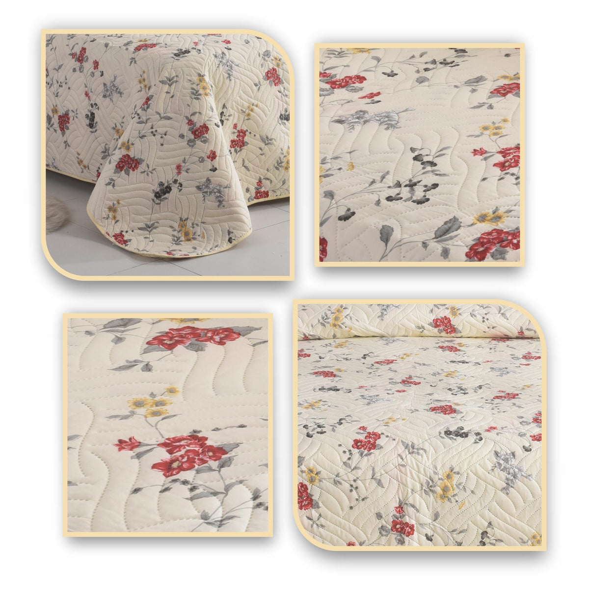 3 Piece Luxury Quilted Bedspread Set – Reversible Floral Patchwork Bedspread with Pillow Shams | Soft Microfibre Bed Throw for Double & King Size Beds