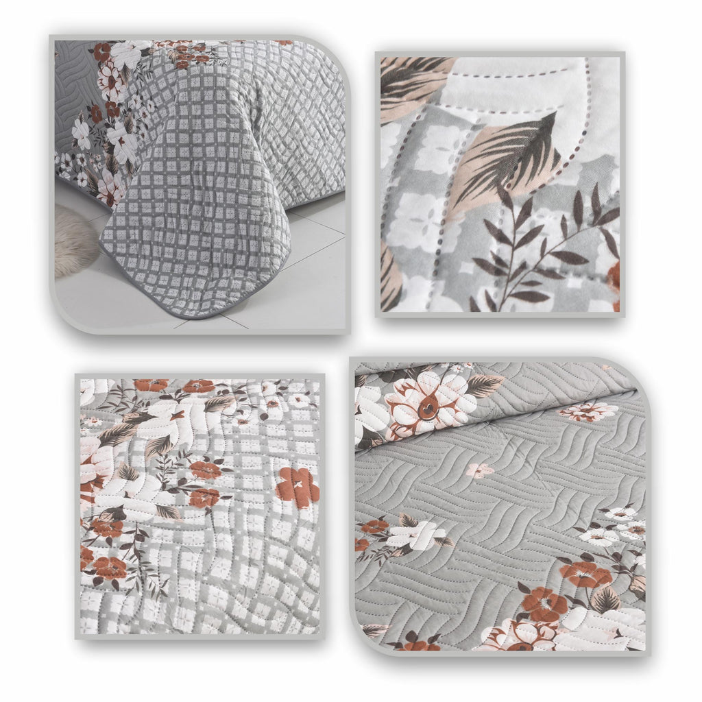 3 Piece Luxury Quilted Bedspread Set – Reversible Floral Patchwork Bedspread with Pillow Shams | Soft Microfibre Bed Throw for Double & King Size Beds
