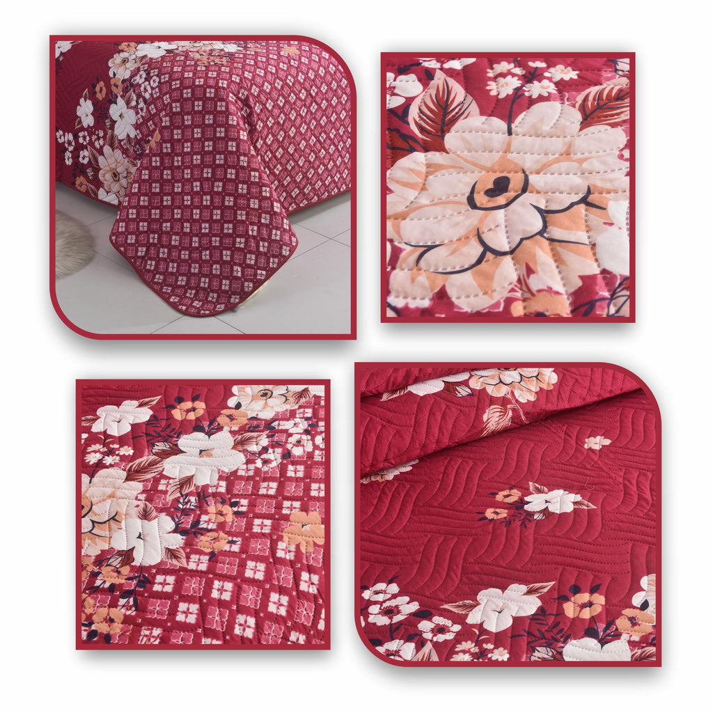 3 Piece Luxury Quilted Bedspread Set – Reversible Floral Patchwork Bedspread with Pillow Shams | Soft Microfibre Bed Throw for Double & King Size Beds