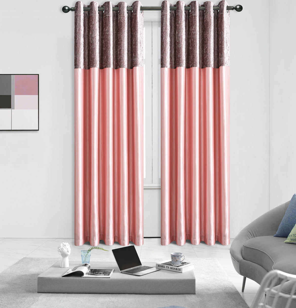 Silk Velvet Curtains Pair, Fully Lined Eyelet Curtains to Help Block Sunlight & Refresh Your Room
