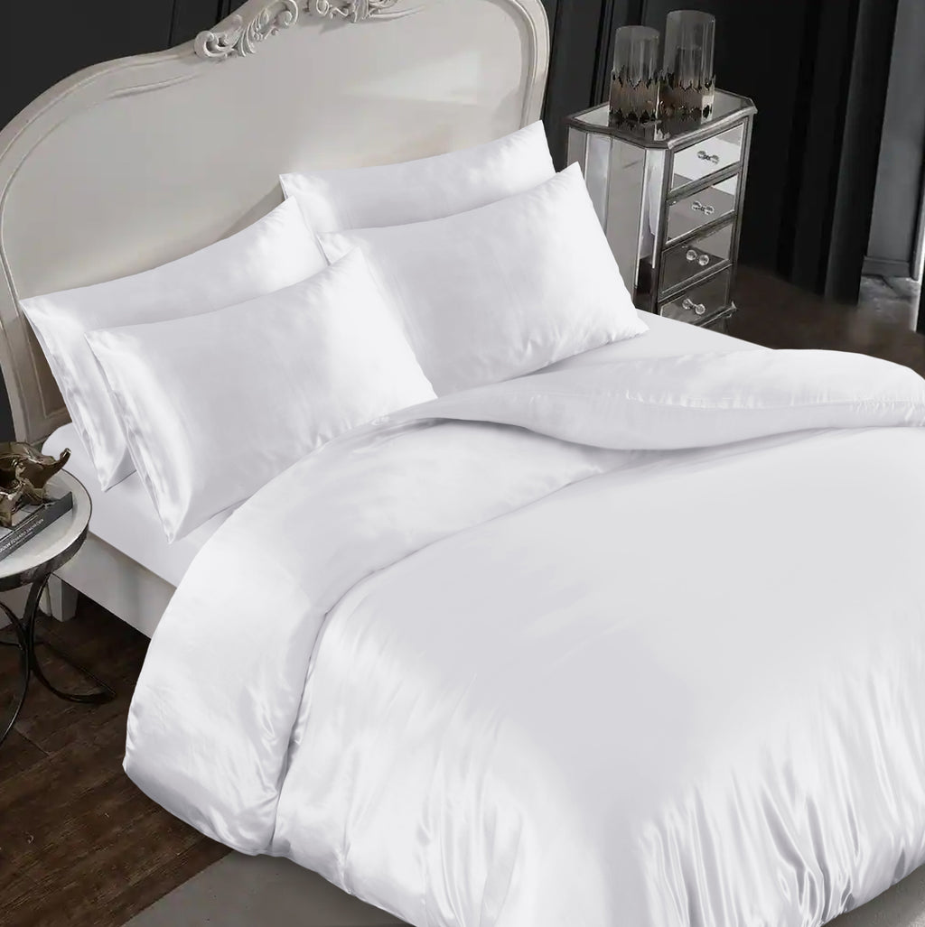 Hadi London Luxury 10 Piece Satin Bedding Set – Silky Duvet Cover, Sheet, Pillowcases & Beauty Sleep Accessories