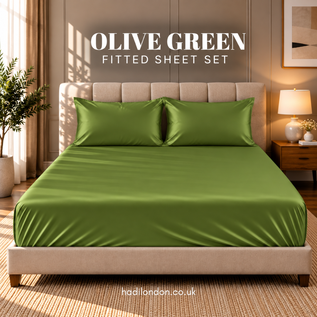 Hadi London Luxury Satin Fitted Sheet Set – 40cm Extra Deep Bed Sheet with Pillowcases | Single Double King