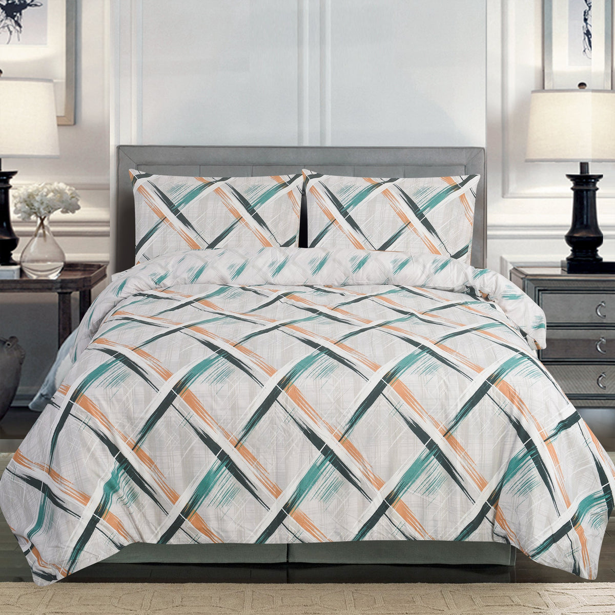 Hadi London 4 Piece 3D Printed Bedding Set – Soft Microfibre Duvet Cover, Fitted Sheet & Pillowcases