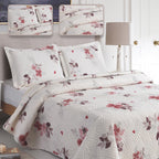 3 Piece Luxury Quilted Bedspread Set – Reversible Floral Patchwork Bedspread with Pillow Shams | Soft Microfibre Bed Throw for Double & King Size Beds