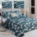 3 Piece Luxury Quilted Bedspread Set – Reversible Floral Patchwork Bedspread with Pillow Shams | Soft Microfibre Bed Throw for Double & King Size Beds