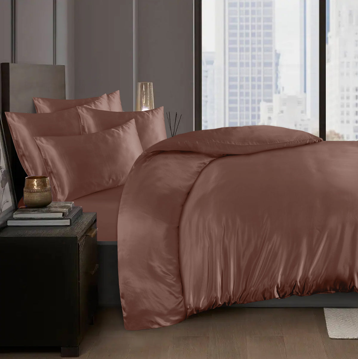 Hadi London Luxury 10 Piece Satin Bedding Set – Silky Duvet Cover, Sheet, Pillowcases & Beauty Sleep Accessories