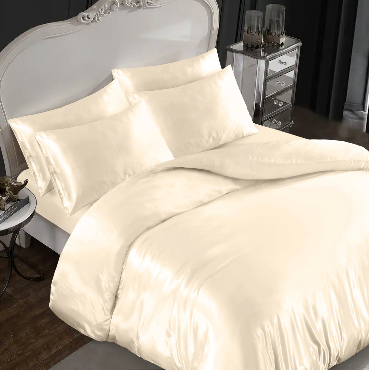 Hadi London Luxury 10 Piece Satin Bedding Set – Silky Duvet Cover, Sheet, Pillowcases & Beauty Sleep Accessories