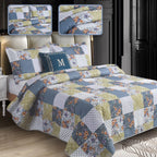 3 Piece Luxury Quilted Bedspread Set – Reversible Floral Patchwork Bedspread with Pillow Shams | Soft Microfibre Bed Throw for Double & King Size Beds