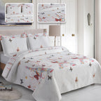 3 Piece Luxury Quilted Bedspread Set – Reversible Floral Patchwork Bedspread with Pillow Shams | Soft Microfibre Bed Throw for Double & King Size Beds