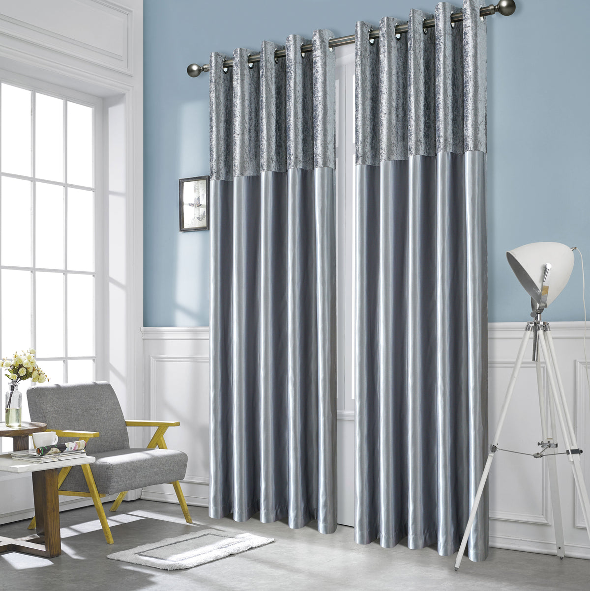 Silk Velvet Curtains Pair, Fully Lined Eyelet Curtains to Help Block Sunlight & Refresh Your Room