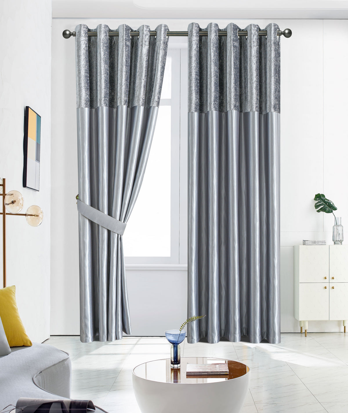 Silk Velvet Curtains Pair, Fully Lined Eyelet Curtains to Help Block Sunlight & Refresh Your Room