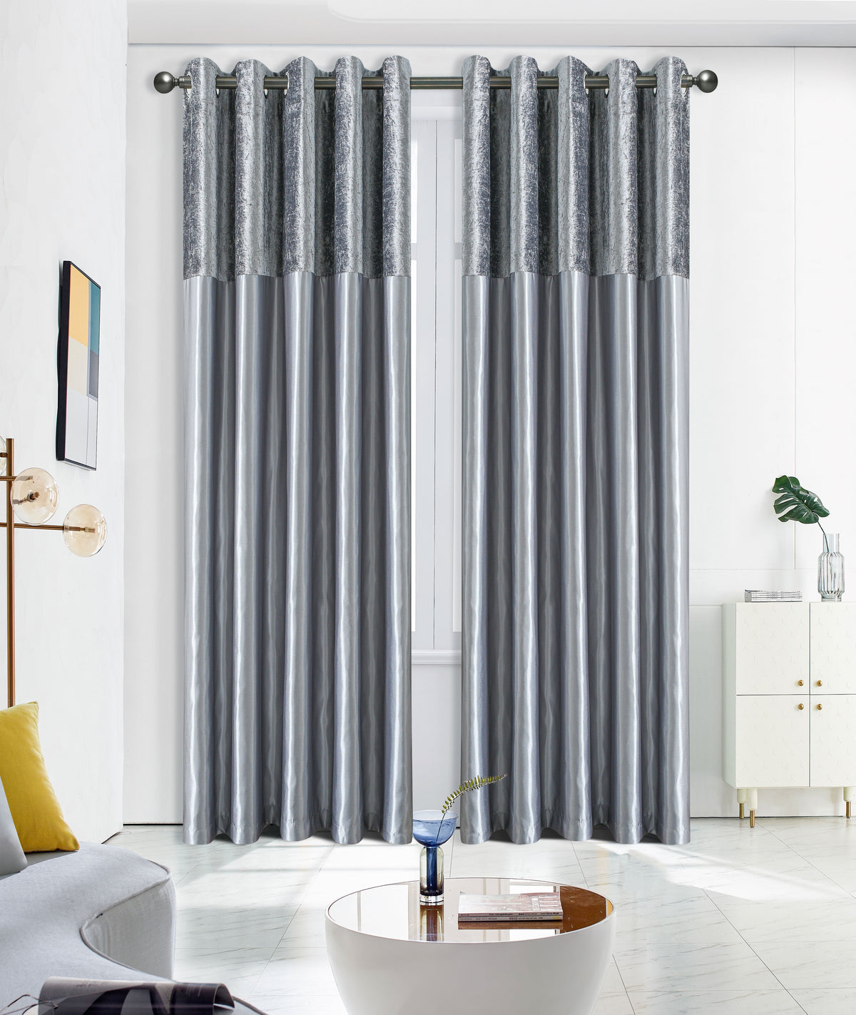 Silk Velvet Curtains Pair, Fully Lined Eyelet Curtains to Help Block Sunlight & Refresh Your Room