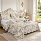3 Piece Luxury Quilted Bedspread Set – Reversible Floral Patchwork Bedspread with Pillow Shams | Soft Microfibre Bed Throw for Double & King Size Beds