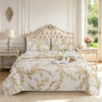 3 Piece Luxury Quilted Bedspread Set – Reversible Floral Patchwork Bedspread with Pillow Shams | Soft Microfibre Bed Throw for Double & King Size Beds