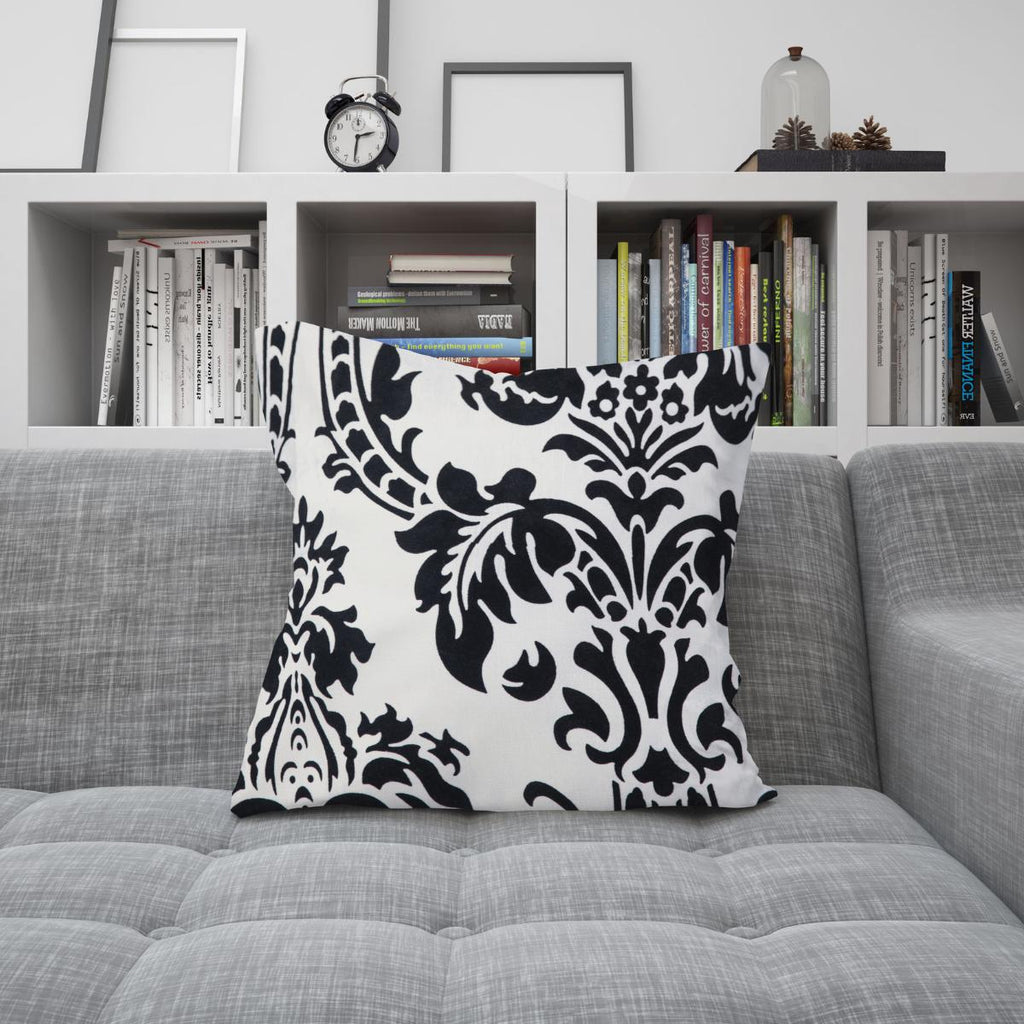 Hadi London Luxury Flock Cushion Cover 17x17" – Damask Decorative Sofa & Bed Pillow Cover