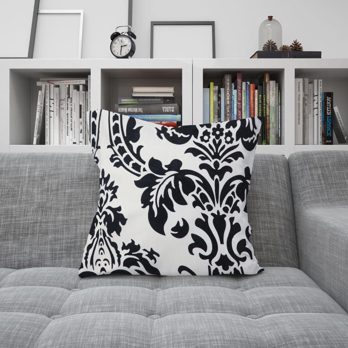 Hadi London Luxury Flock Cushion Cover 17x17" – Damask Decorative Sofa & Bed Pillow Cover
