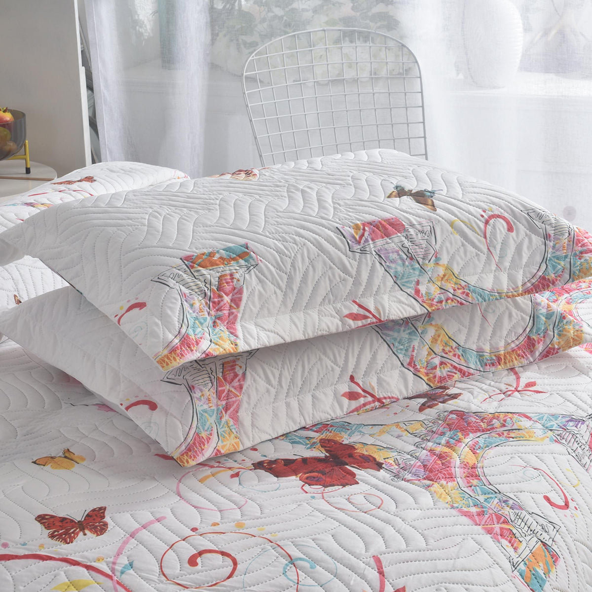 3 Piece Luxury Quilted Bedspread Set – Reversible Floral Patchwork Bedspread with Pillow Shams | Soft Microfibre Bed Throw for Double & King Size Beds
