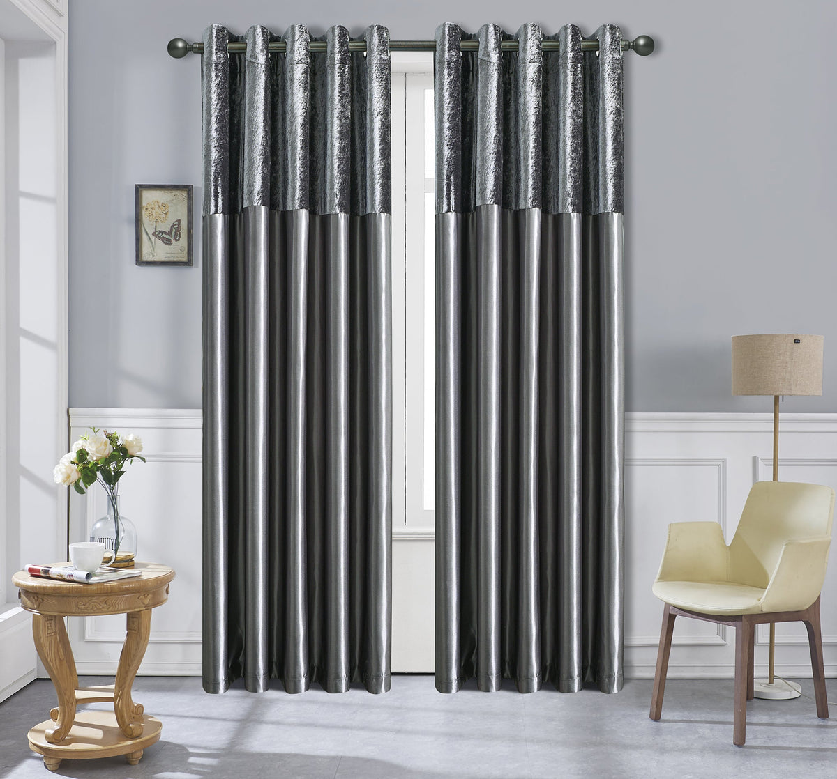 Silk Velvet Curtains Pair, Fully Lined Eyelet Curtains to Help Block Sunlight & Refresh Your Room