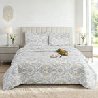 3 Piece Luxury Quilted Bedspread Set – Reversible Floral Patchwork Bedspread with Pillow Shams | Soft Microfibre Bed Throw for Double & King Size Beds