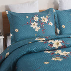 3 Piece Luxury Quilted Bedspread Set – Reversible Floral Patchwork Bedspread with Pillow Shams | Soft Microfibre Bed Throw for Double & King Size Beds