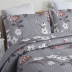 3 Piece Luxury Quilted Bedspread Set – Reversible Floral Patchwork Bedspread with Pillow Shams | Soft Microfibre Bed Throw for Double & King Size Beds