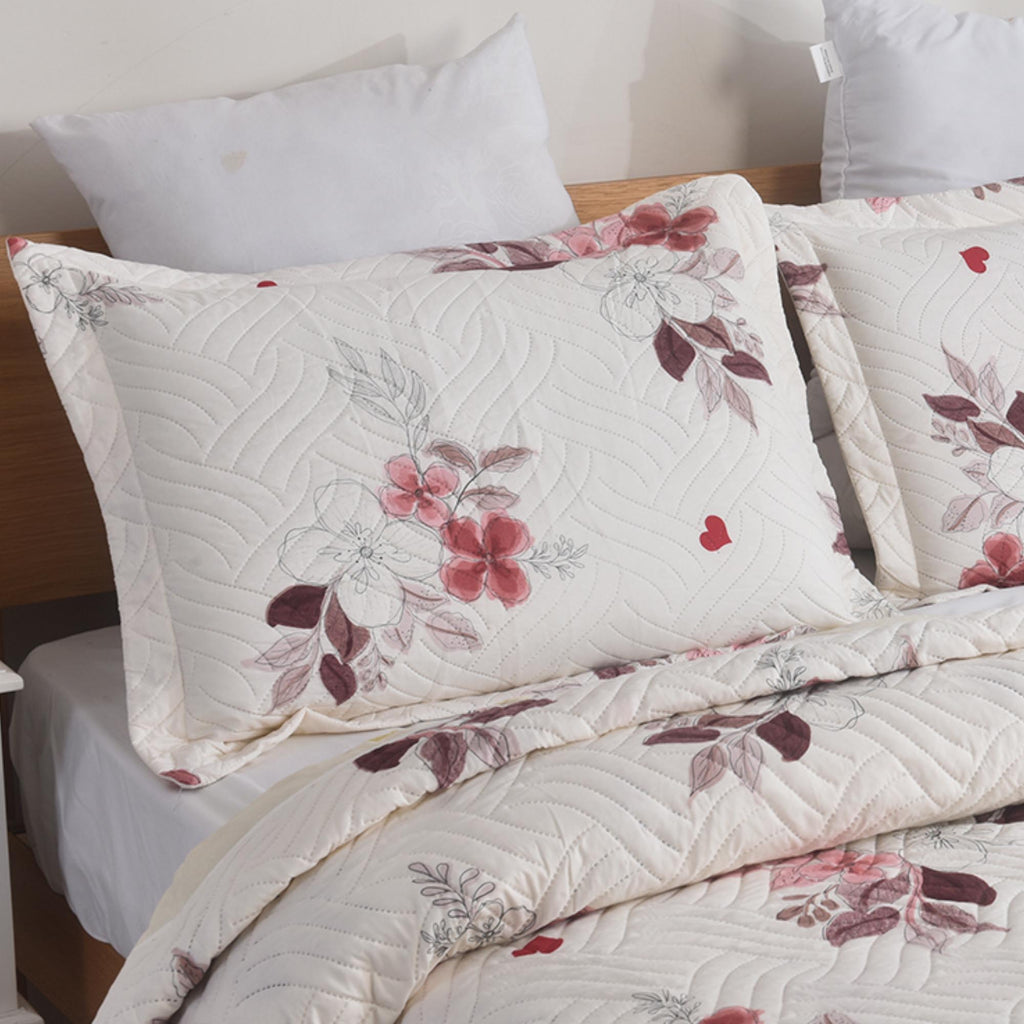 3 Piece Luxury Quilted Bedspread Set – Reversible Floral Patchwork Bedspread with Pillow Shams | Soft Microfibre Bed Throw for Double & King Size Beds