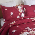 3 Piece Luxury Quilted Bedspread Set – Reversible Floral Patchwork Bedspread with Pillow Shams | Soft Microfibre Bed Throw for Double & King Size Beds