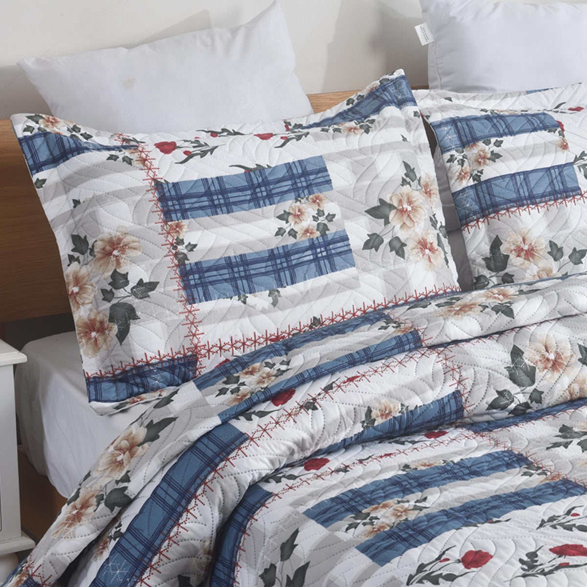 3 Piece Luxury Quilted Bedspread Set – Reversible Floral Patchwork Bedspread with Pillow Shams | Soft Microfibre Bed Throw for Double & King Size Beds
