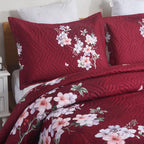 3 Piece Luxury Quilted Bedspread Set – Reversible Floral Patchwork Bedspread with Pillow Shams | Soft Microfibre Bed Throw for Double & King Size Beds