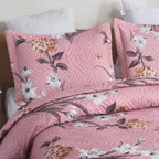 3 Piece Luxury Quilted Bedspread Set – Reversible Floral Patchwork Bedspread with Pillow Shams | Soft Microfibre Bed Throw for Double & King Size Beds