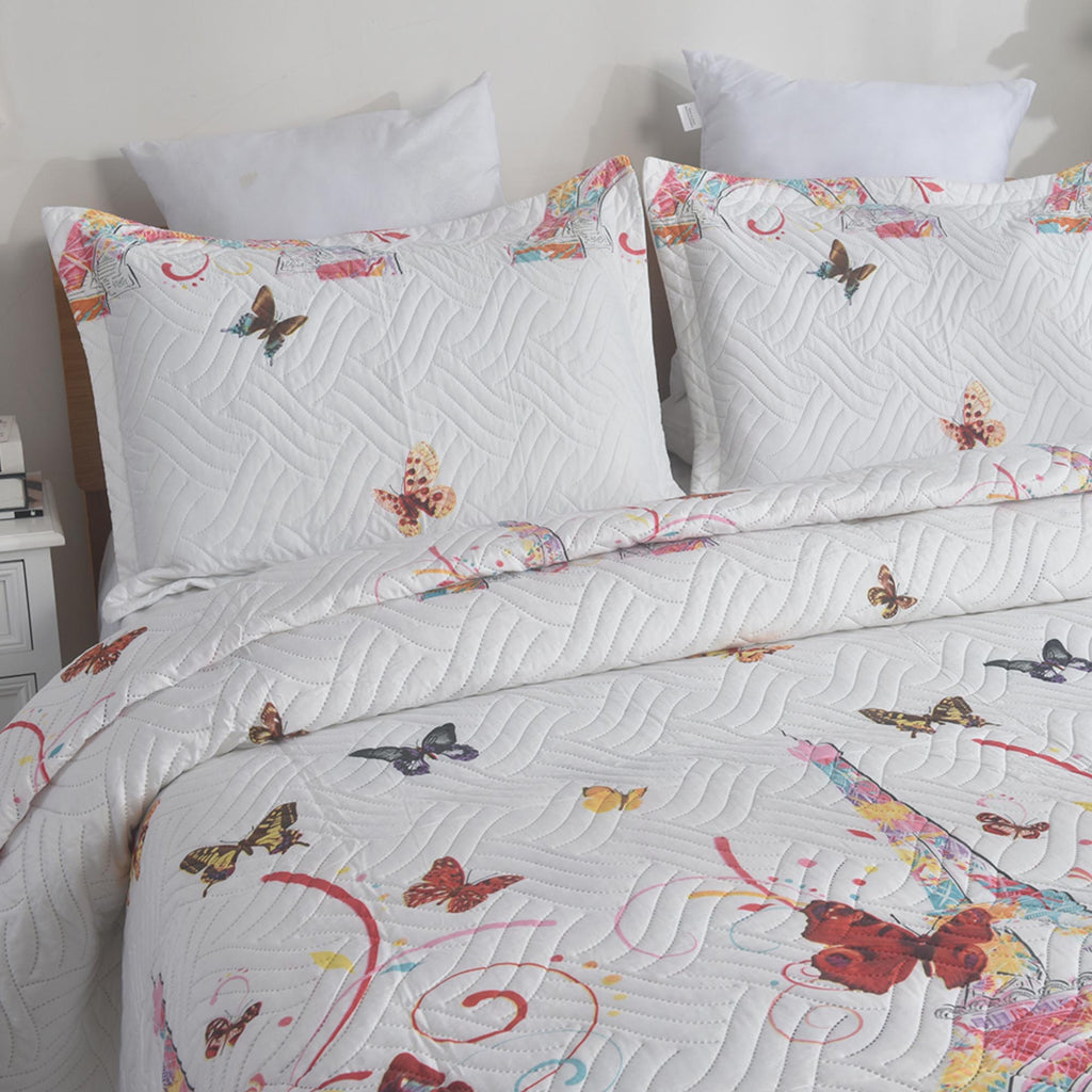 3 Piece Luxury Quilted Bedspread Set – Reversible Floral Patchwork Bedspread with Pillow Shams | Soft Microfibre Bed Throw for Double & King Size Beds