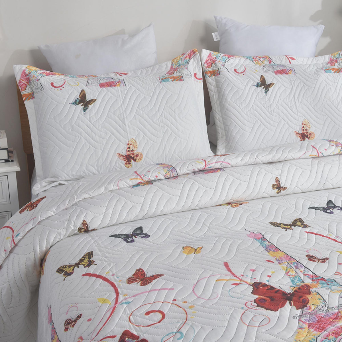 3 Piece Luxury Quilted Bedspread Set – Reversible Floral Patchwork Bedspread with Pillow Shams | Soft Microfibre Bed Throw for Double & King Size Beds
