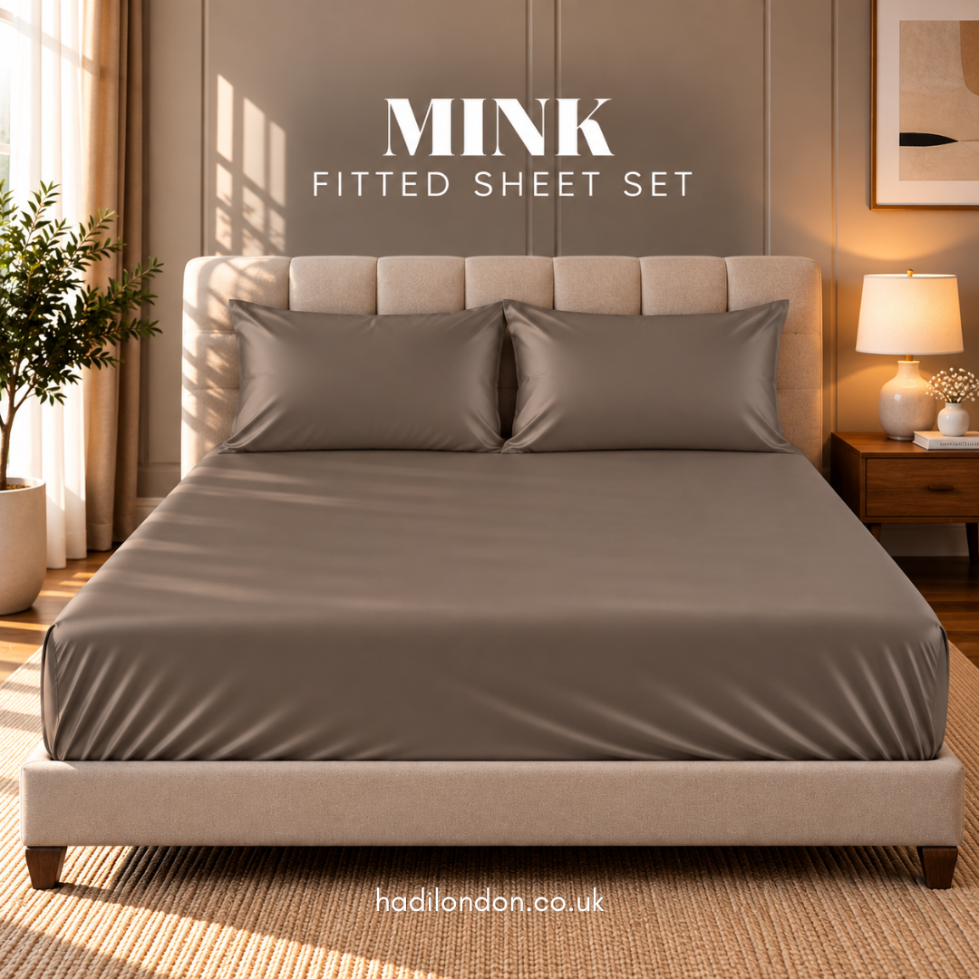 Hadi London Luxury Satin Fitted Sheet Set – 40cm Extra Deep Bed Sheet with Pillowcases | Single Double King