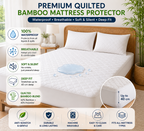 HADI LONDON Quilted Bamboo Waterproof Mattress Protector – 40cm Deep Fitted, Breathable & Silent | Single Double King Super King