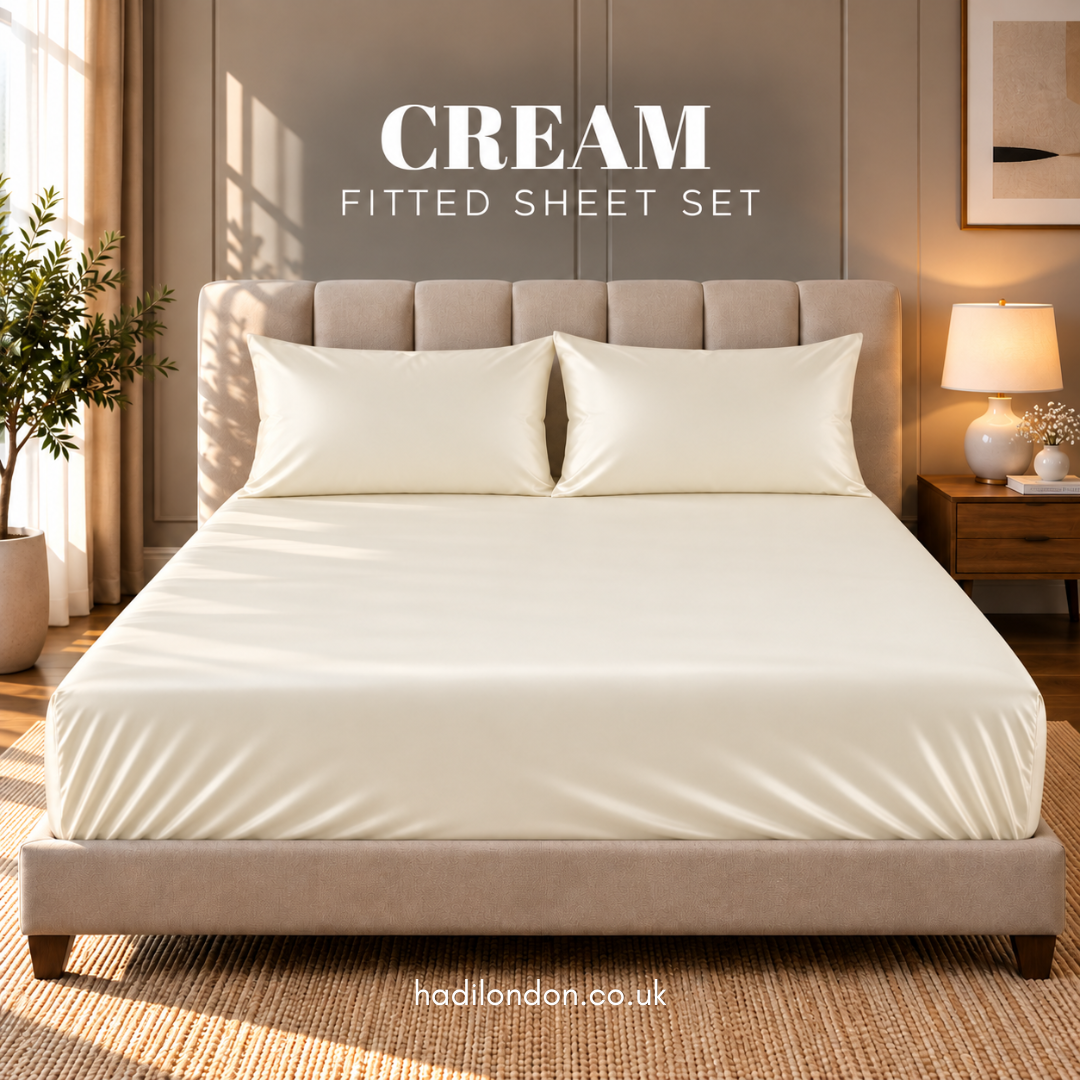 Hadi London Luxury Satin Fitted Sheet Set – 40cm Extra Deep Bed Sheet with Pillowcases | Single Double King