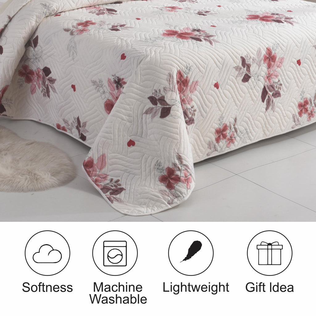 3 Piece Luxury Quilted Bedspread Set – Reversible Floral Patchwork Bedspread with Pillow Shams | Soft Microfibre Bed Throw for Double & King Size Beds