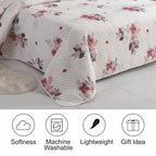 3 Piece Luxury Quilted Bedspread Set – Reversible Floral Patchwork Bedspread with Pillow Shams | Soft Microfibre Bed Throw for Double & King Size Beds