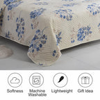 3 Piece Luxury Quilted Bedspread Set – Reversible Floral Patchwork Bedspread with Pillow Shams | Soft Microfibre Bed Throw for Double & King Size Beds