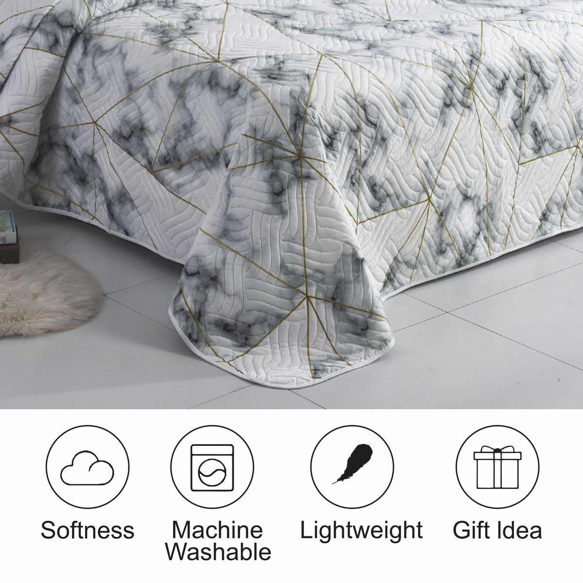 3 Piece Luxury Quilted Bedspread Set – Reversible Floral Patchwork Bedspread with Pillow Shams | Soft Microfibre Bed Throw for Double & King Size Beds
