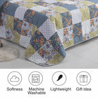 3 Piece Luxury Quilted Bedspread Set – Reversible Floral Patchwork Bedspread with Pillow Shams | Soft Microfibre Bed Throw for Double & King Size Beds