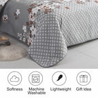 3 Piece Luxury Quilted Bedspread Set – Reversible Floral Patchwork Bedspread with Pillow Shams | Soft Microfibre Bed Throw for Double & King Size Beds