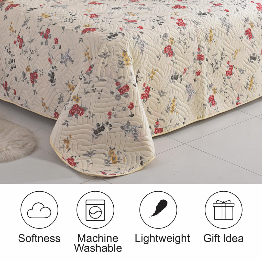 3 Piece Luxury Quilted Bedspread Set – Reversible Floral Patchwork Bedspread with Pillow Shams | Soft Microfibre Bed Throw for Double & King Size Beds