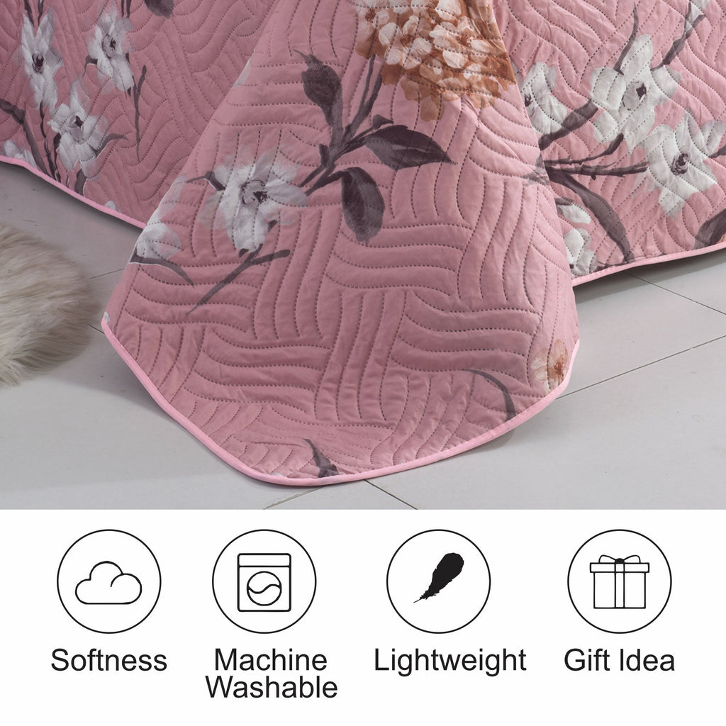 3 Piece Luxury Quilted Bedspread Set – Reversible Floral Patchwork Bedspread with Pillow Shams | Soft Microfibre Bed Throw for Double & King Size Beds