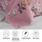 3 Piece Luxury Quilted Bedspread Set – Reversible Floral Patchwork Bedspread with Pillow Shams | Soft Microfibre Bed Throw for Double & King Size Beds