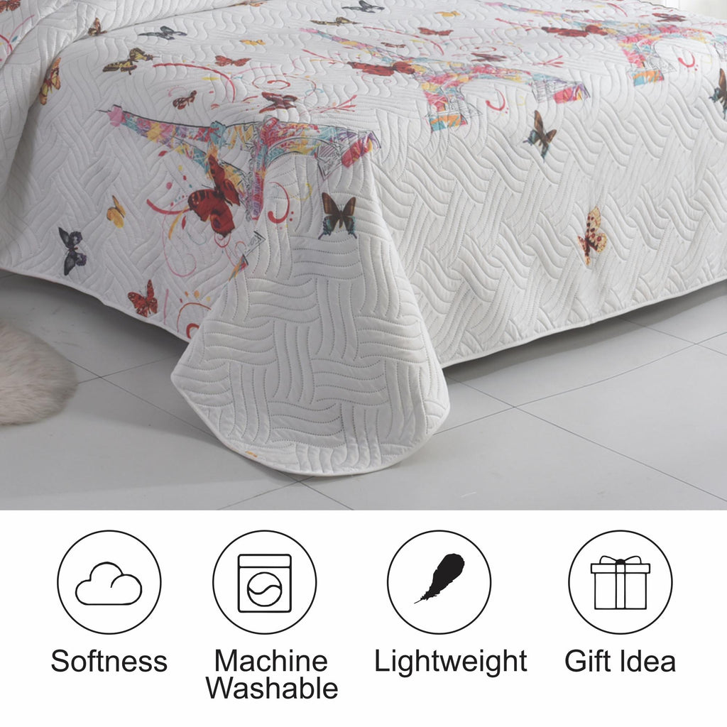 3 Piece Luxury Quilted Bedspread Set – Reversible Floral Patchwork Bedspread with Pillow Shams | Soft Microfibre Bed Throw for Double & King Size Beds
