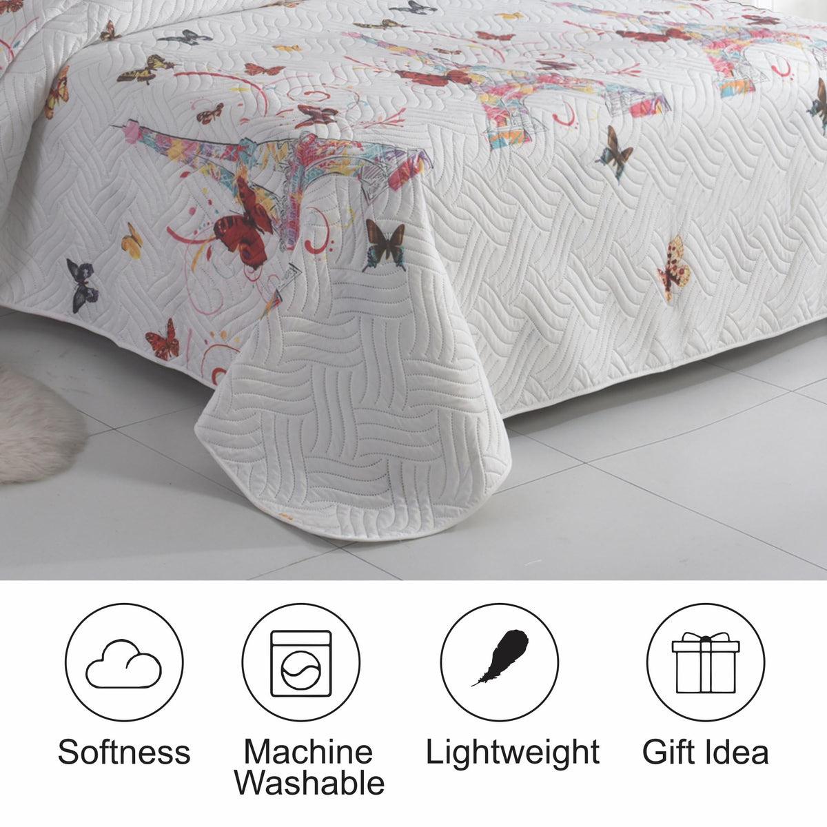 3 Piece Luxury Quilted Bedspread Set – Reversible Floral Patchwork Bedspread with Pillow Shams | Soft Microfibre Bed Throw for Double & King Size Beds