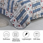 3 Piece Luxury Quilted Bedspread Set – Reversible Floral Patchwork Bedspread with Pillow Shams | Soft Microfibre Bed Throw for Double & King Size Beds