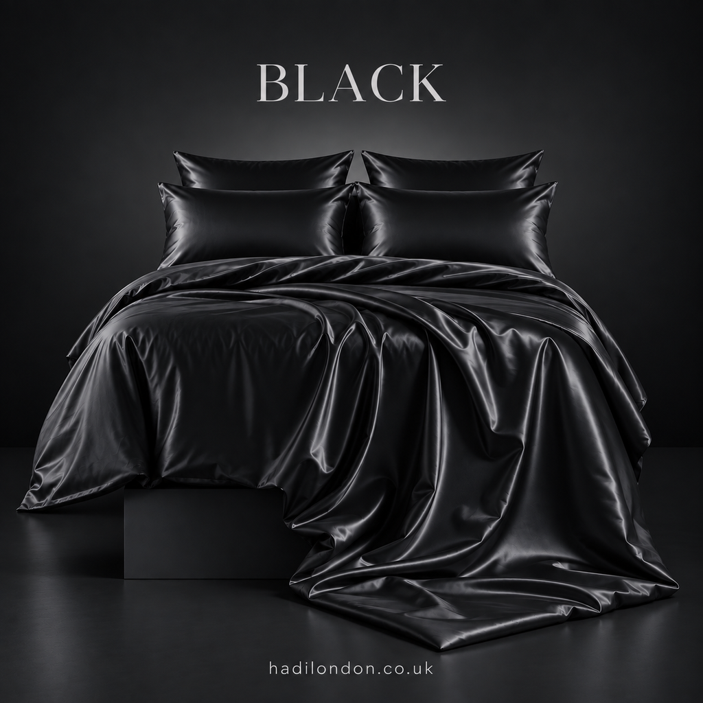 HADI LONDON Luxury Satin Bedding Set 4/6 Piece – Duvet Cover, Fitted Sheet & Pillowcases | Single Double King Super King
